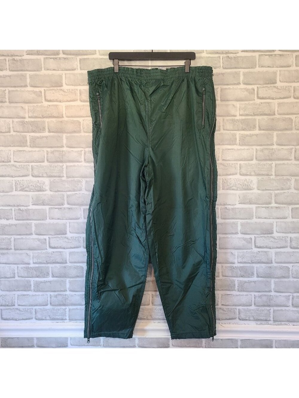 Vintage Franklin Nylon Sports Pants Zip Off Sides Mens XL Green Athletic